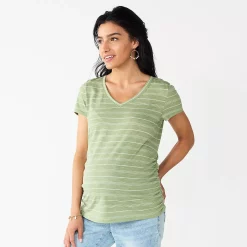 Maternity Sonoma Goods For Life® Essential V-Neck Tee -Sonoma Shop 6120474 Green Stripe